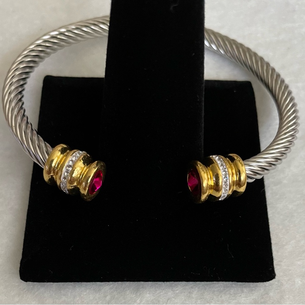 Gorgeous Pink & Gold Stainless Steel Twisted Cable with Rhinestones, NWOT!